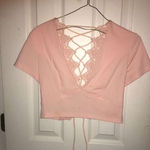 ꧁ Laced Up Back Deep V Neck Crop Top ꧂